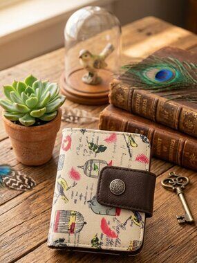 BOBO BIRD Mini Wallet Coin Purse Birdcage Print Vegan Leather Small Bifold CUTE